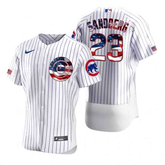Men Chicago Cubs 23 Ryne Sandberg Men Nike White Fluttering USA Flag Limited Edition Flex Base MLB Jersey
